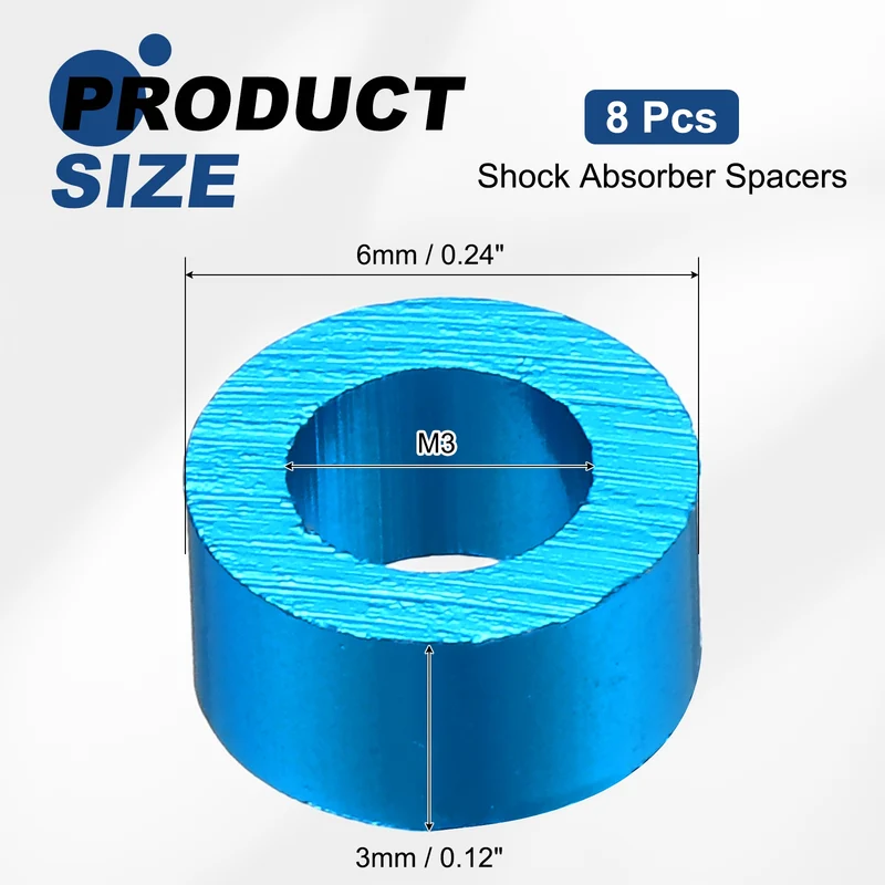 8Pcs Aluminum RC Shock Absorber Spacers, M3x6x3mm(IDxODxT) Light Blue