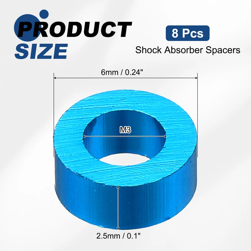 8Pcs Aluminum RC Shock Absorber Spacers, M3x6x2.5mm(IDxODxT) Light Blue