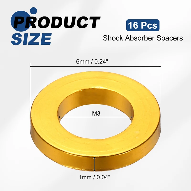 16Pcs Aluminum RC Shock Absorber Spacers, M3x6x1mm(IDxODxT) Gold