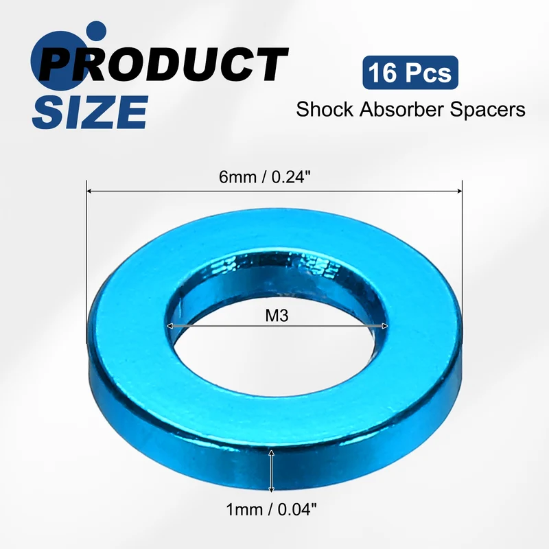 16Pcs Aluminum RC Shock Absorber Spacers, M3x6x1mm(IDxODxT) Light Blue