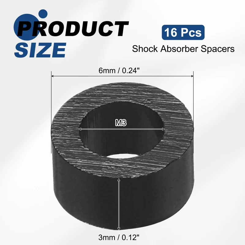 16Pcs Aluminum RC Shock Absorber Spacers, M3x6x3mm(IDxODxT) Black