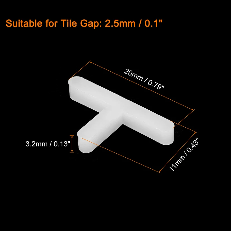 200Pcs Wall Floor Tile Plastic T Shape Spacers Tiling Tools 2.5mm 3/32" Tile Spacers for Ceramic Tile Installation, White