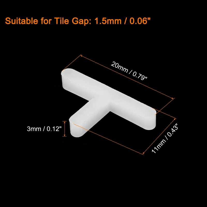 200Pcs Wall Floor Tile Plastic T Shape Spacers Tiling Tools 1.5mm 1/16" Tile Spacers for Ceramic Tile Installation, White