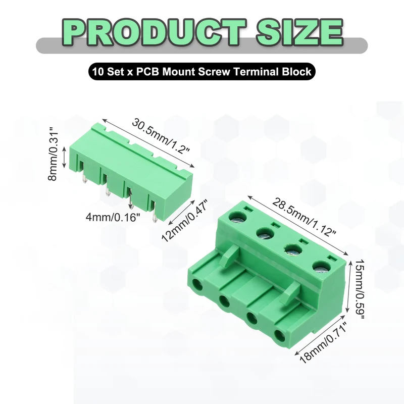 10Sets 4Pin 7.62mm Pitch Screw Terminal Block Connector, Closed‑end Bent Pin