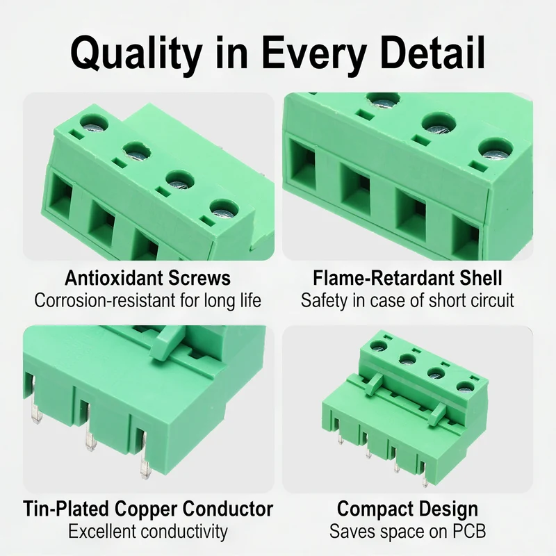 10Sets 4Pin 7.62mm Pitch Screw Terminal Block Connector, Closed‑end Bent Pin