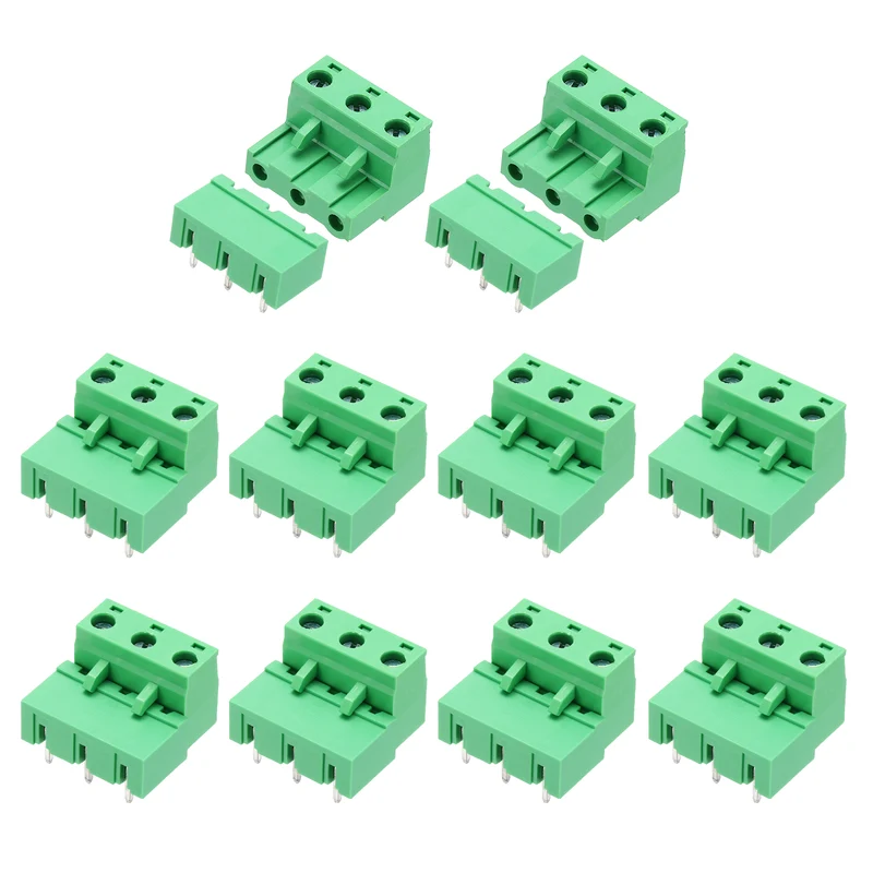 10Sets 3Pin 7.62mm Pitch Screw Terminal Block Connector, Closed‑end Bent Pin