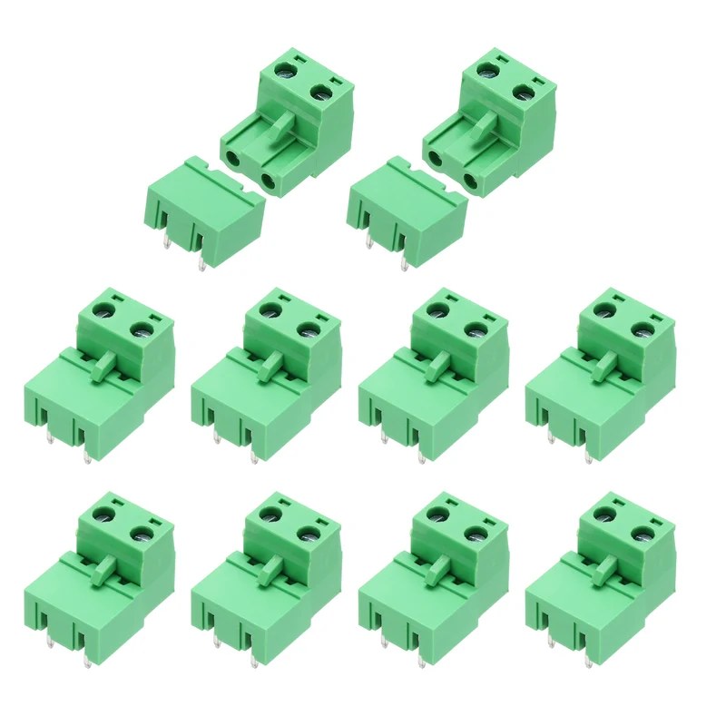 10Sets 2Pin 7.62mm Pitch Screw Terminal Block Connector, Closed‑end Bent Pin