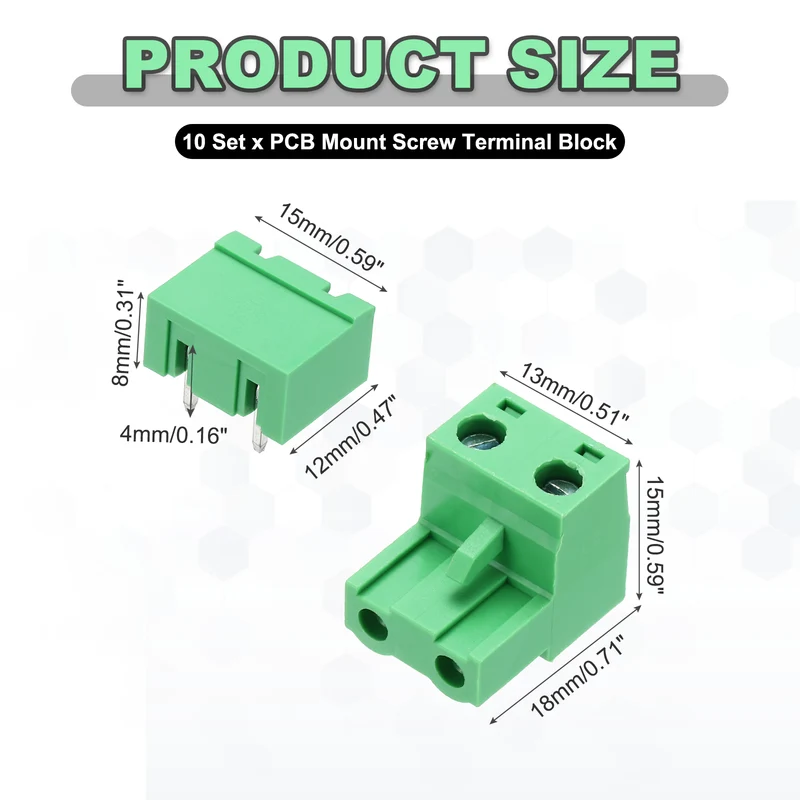 10Sets 2Pin 7.62mm Pitch Screw Terminal Block Connector, Closed‑end Bent Pin