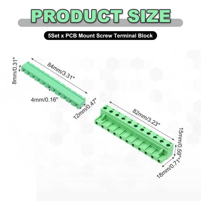 5Sets 11Pin 7.62mm Pitch Screw Terminal Block Connector, Closed‑end Straight Pin