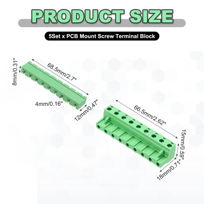 5Sets 9Pin 7.62mm Pitch Screw Terminal Block Connector, Closed‑end Straight Pin