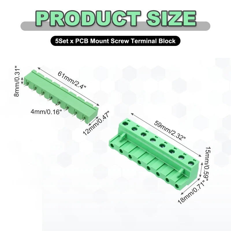 5Sets 8Pin 7.62mm Pitch Screw Terminal Block Connector, Closed‑end Straight Pin
