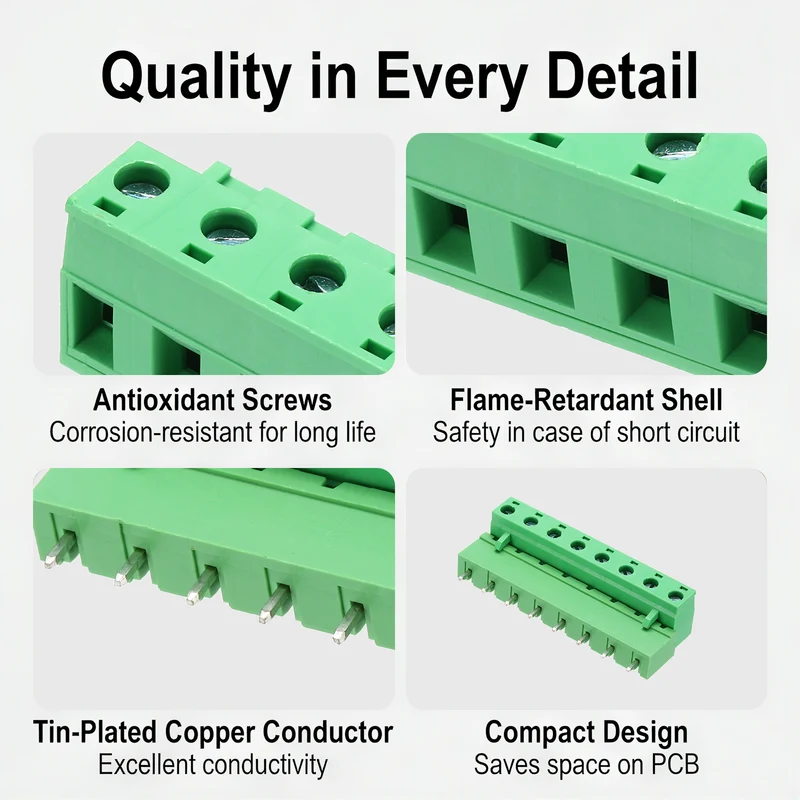 5Sets 8Pin 7.62mm Pitch Screw Terminal Block Connector, Closed‑end Straight Pin