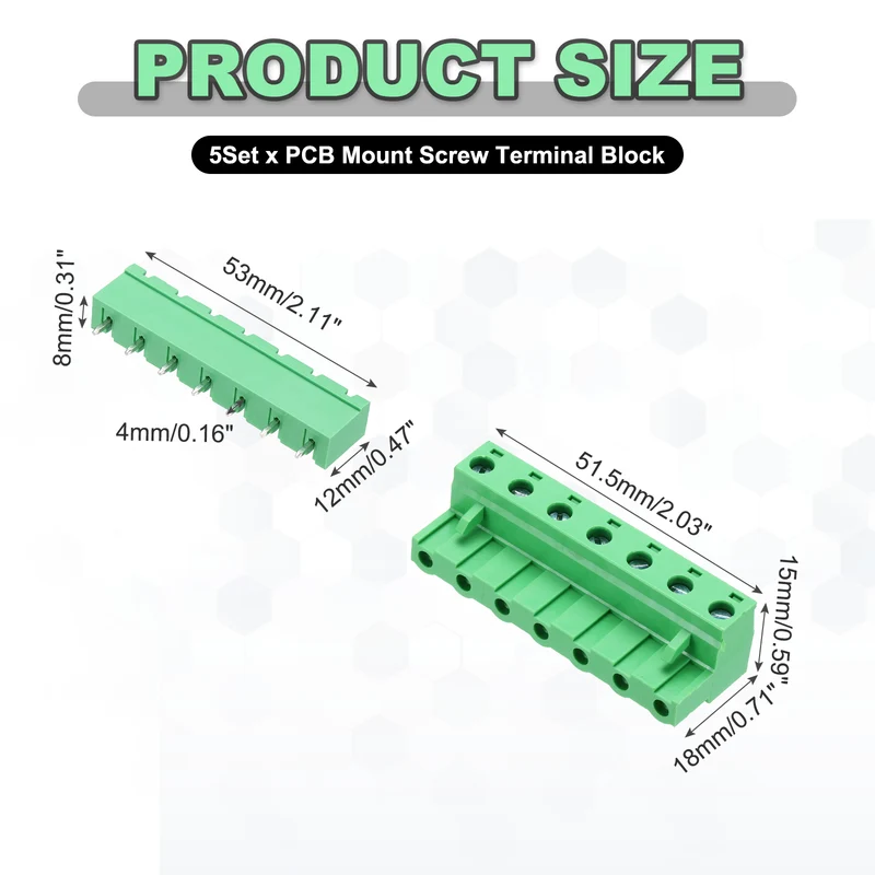 5Sets 7Pin 7.62mm Pitch Screw Terminal Block Connector, Closed‑end Straight Pin
