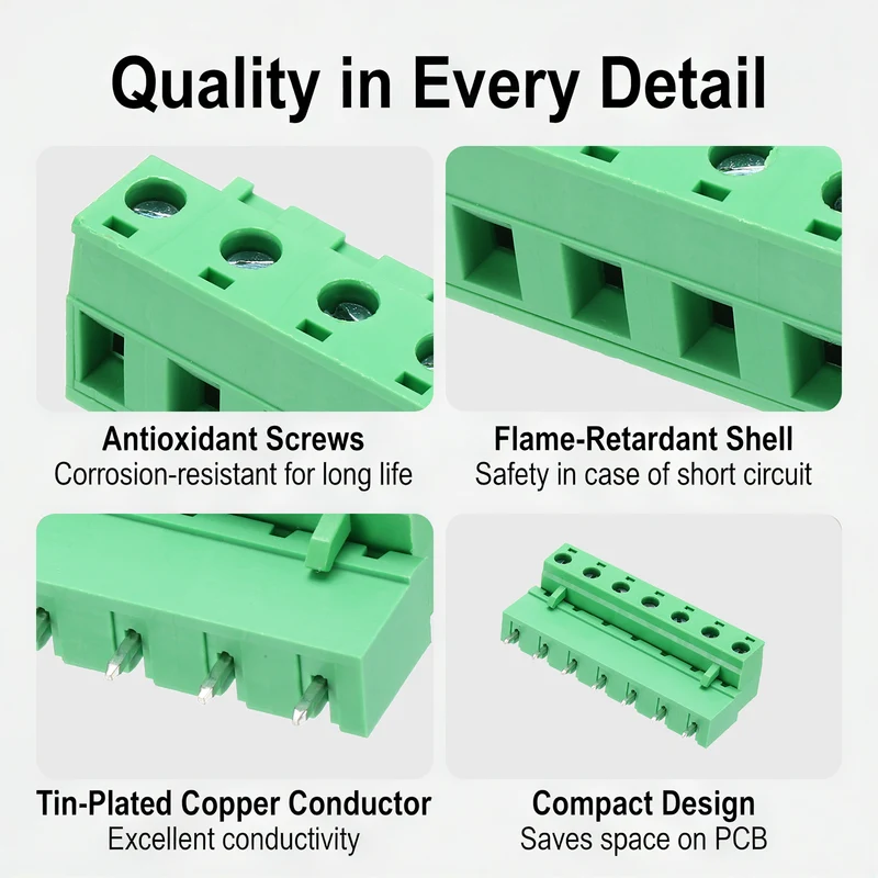5Sets 7Pin 7.62mm Pitch Screw Terminal Block Connector, Closed‑end Straight Pin