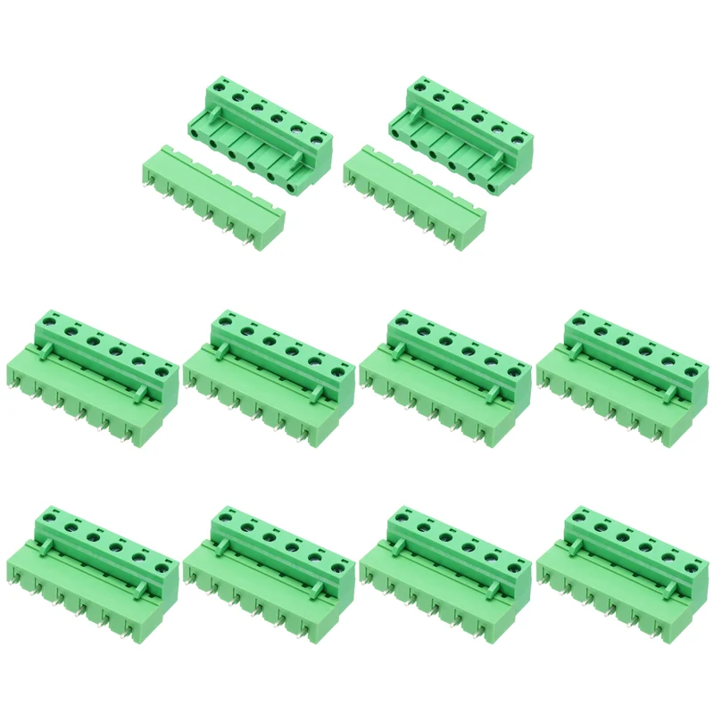 10Sets 6Pin 7.62mm Pitch Screw Terminal Block Connector, Closed‑end Straight Pin