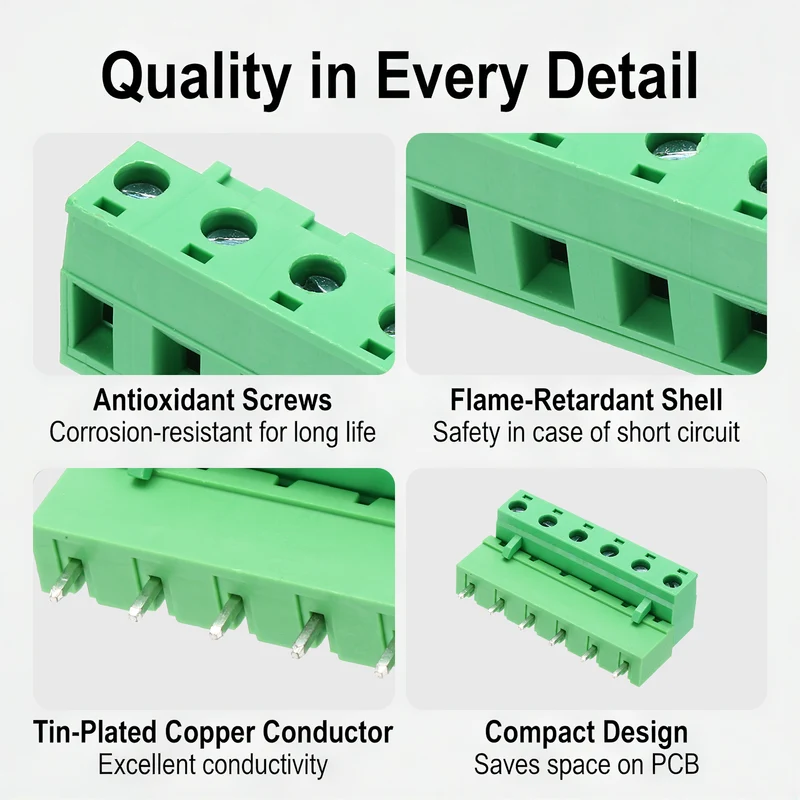 10Sets 6Pin 7.62mm Pitch Screw Terminal Block Connector, Closed‑end Straight Pin
