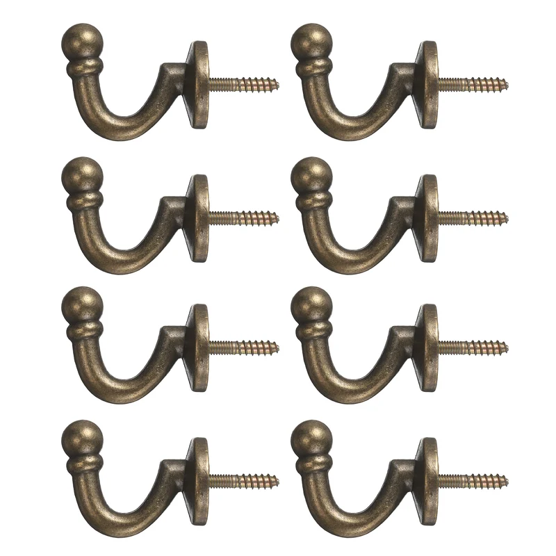 8Pcs Curtain Holdbacks Zinc Alloy Wall Mounted Curtain Tieback Hook, Bronze
