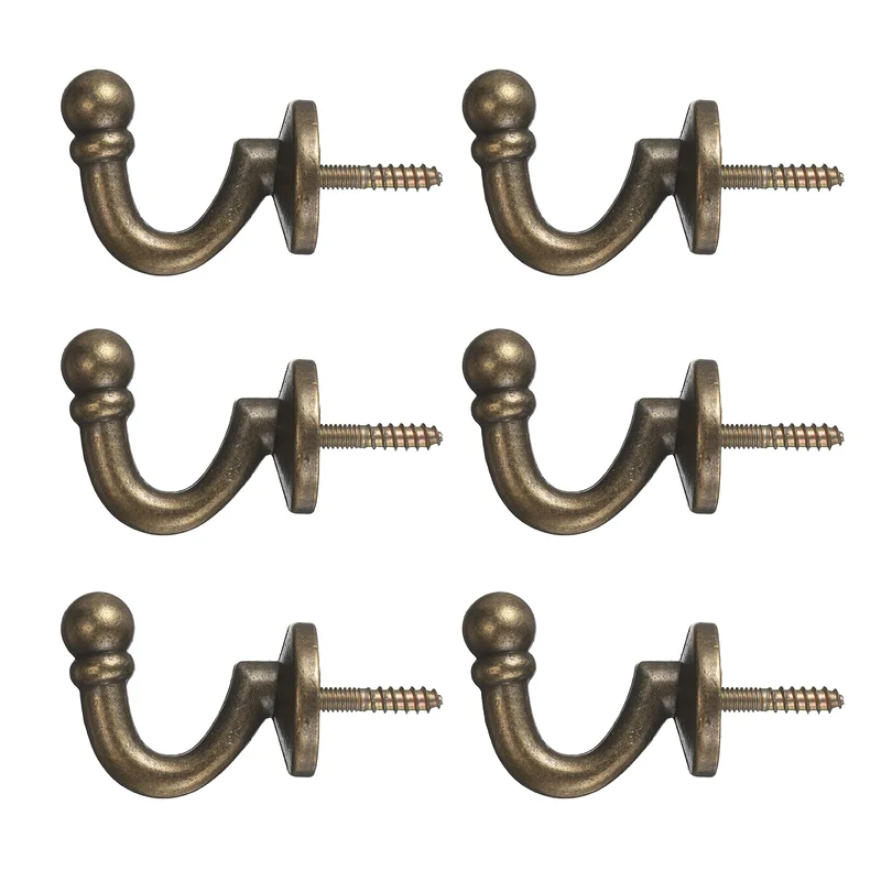 6Pcs Curtain Holdbacks Zinc Alloy Wall Mounted Curtain Tieback Hook, Bronze