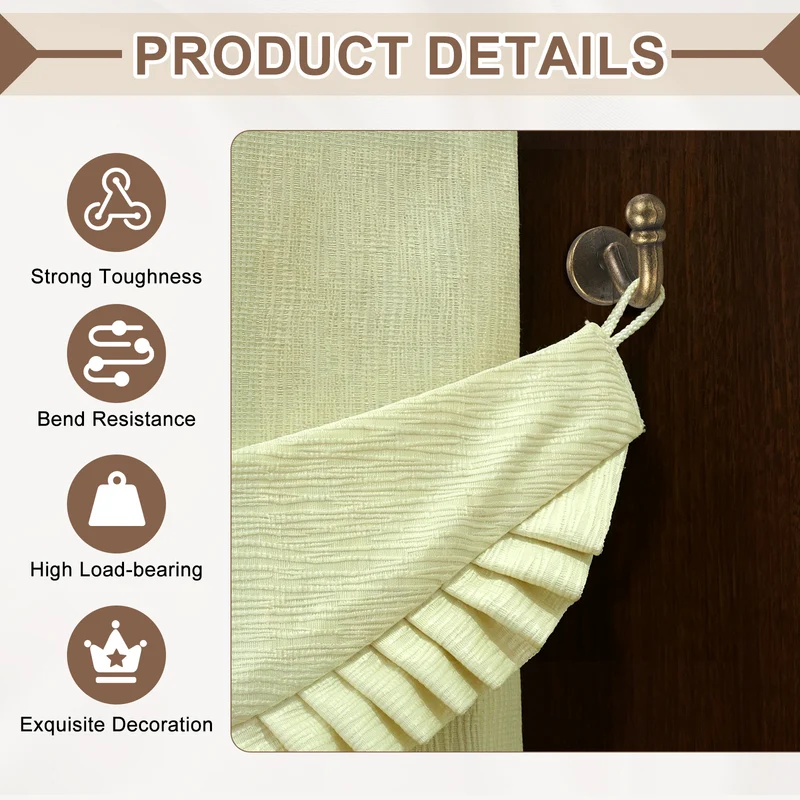 6Pcs Curtain Holdbacks Zinc Alloy Wall Mounted Curtain Tieback Hook, Bronze