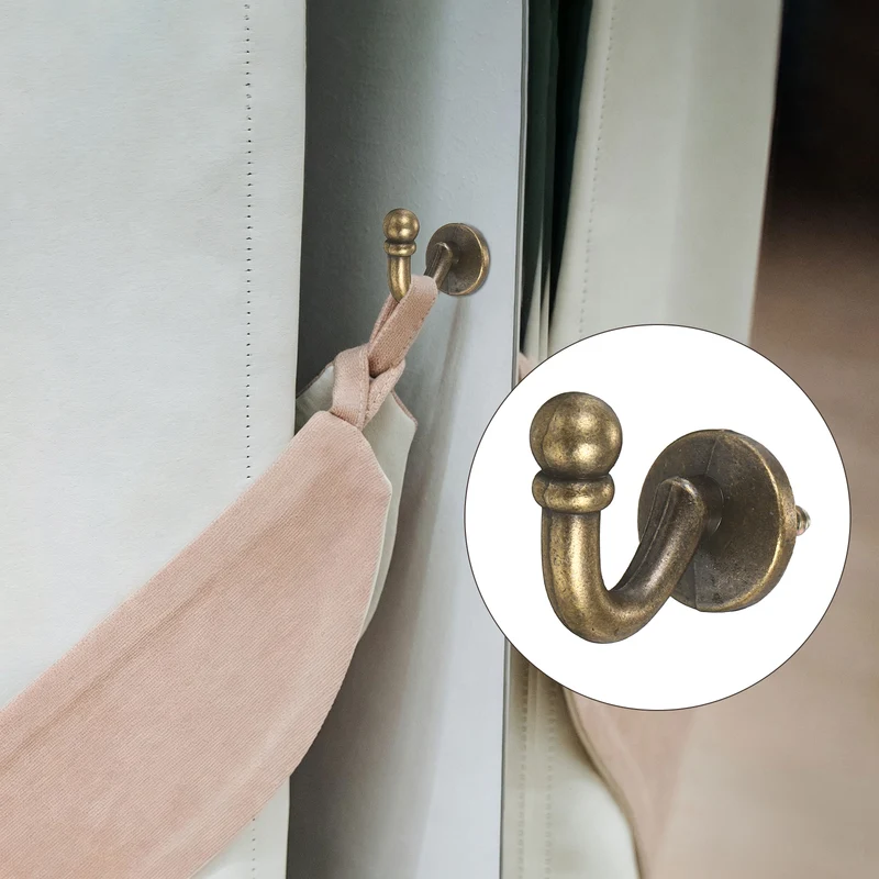 6Pcs Curtain Holdbacks Zinc Alloy Wall Mounted Curtain Tieback Hook, Bronze