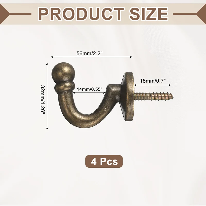 4Pcs Curtain Holdbacks Zinc Alloy Wall Mounted Curtain Tieback Hook, Bronze