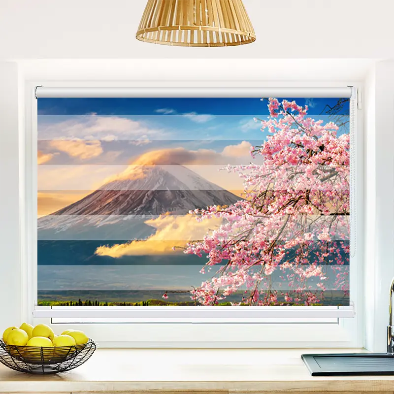 Klemmfix Doppelrollo "Fuji im Frühling mit Kirschblüten" | Klemm Doppelrollo