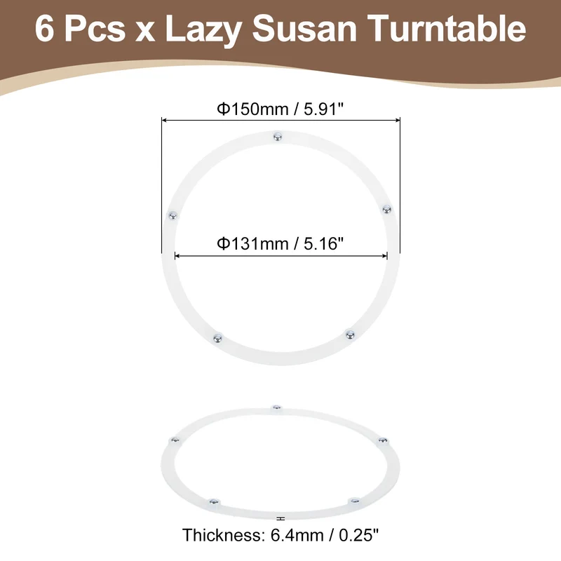 6Pcs 6 Inch Rotating Swivel Stand with Steel Ball Bearings, White, 5 Balls