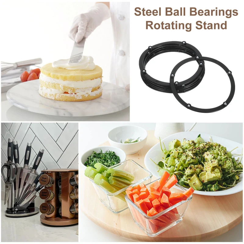 6Pcs 5 Inch Rotating Swivel Stand with Steel Ball Bearings, Lazy Susan Base Turntable Bearing Plate Round Table Swivel Base for Home Kitchen, Black, 5 Balls