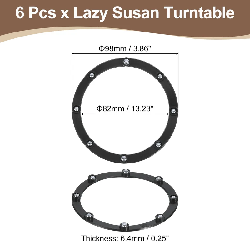 6Pcs 4 Inch Rotating Swivel Stand with Steel Ball Bearings, Black, 8 Balls