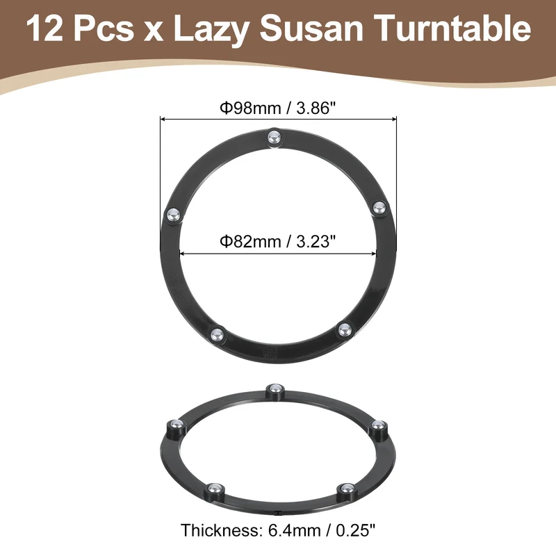 12Pcs 4 Inch Rotating Swivel Stand with Steel Ball Bearings, Black, 5 Balls