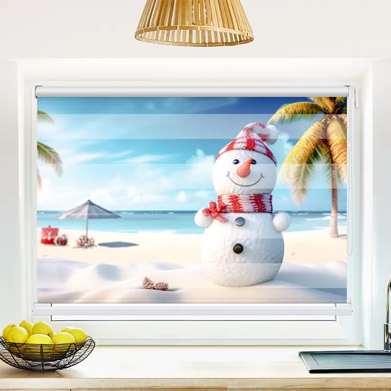 Klemmfix Doppelrollo "Schneemann Am Strand" | Klemm Doppelrollo