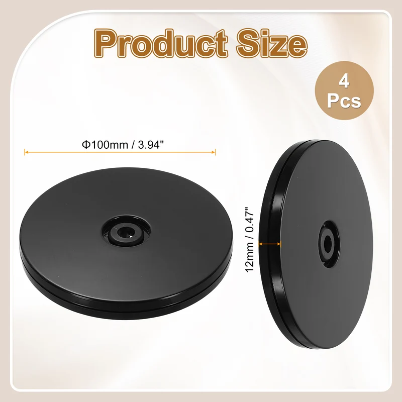 4Pack Acrylic Lazy Susan Turntable, 4" Ball Bearing Rotating Tray, Black