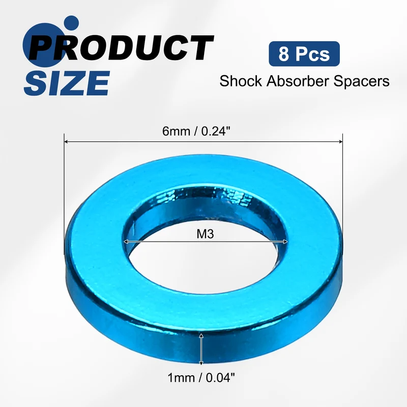 8Pcs Aluminum RC Shock Absorber Spacers, M3x6x1mm(IDxODxT) Light Blue