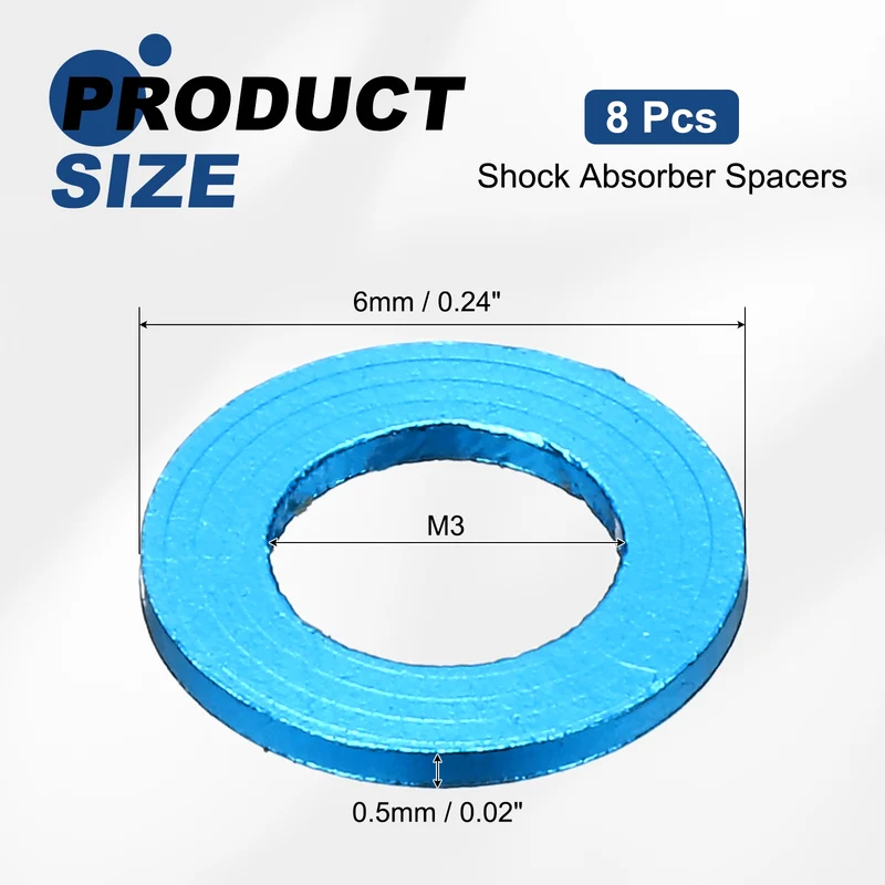 8Pcs Aluminum RC Shock Absorber Spacers, M3x6x0.5mm(IDxODxT) Light Blue