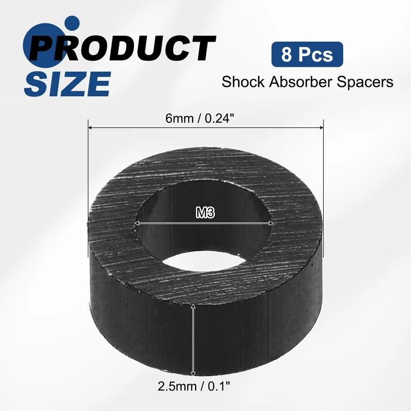 8Pcs Aluminum RC Shock Absorber Spacers, M3x6x2.5mm(IDxODxT) Black