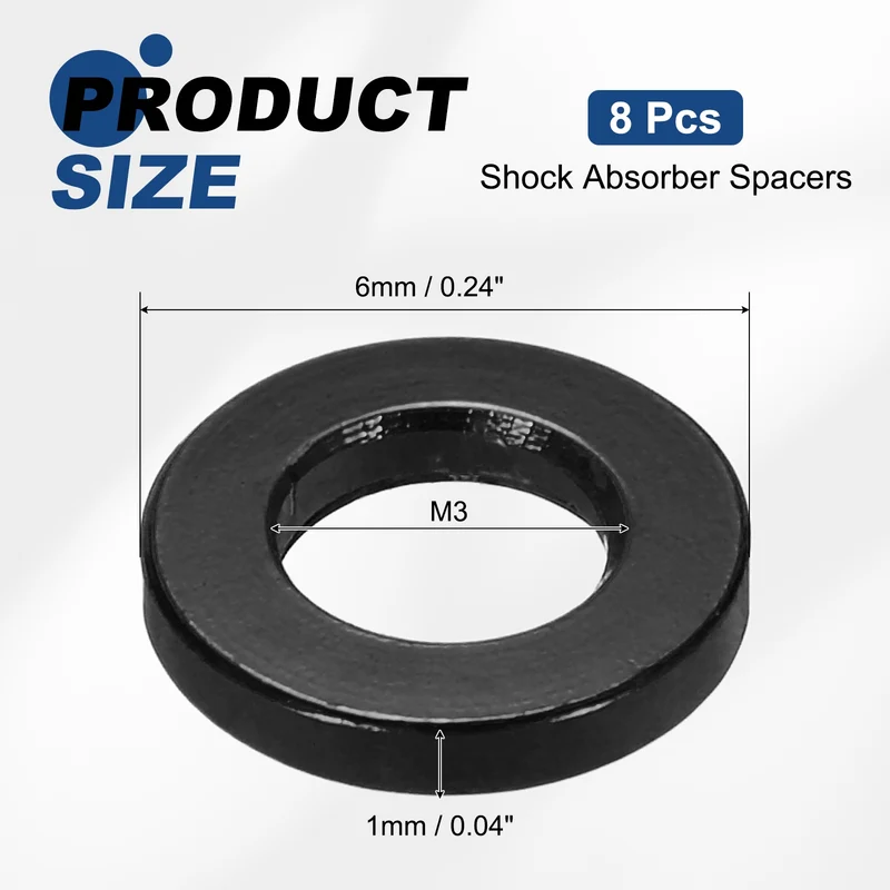 8Pcs Aluminum RC Shock Absorber Spacers, M3x6x1mm(IDxODxT) Black