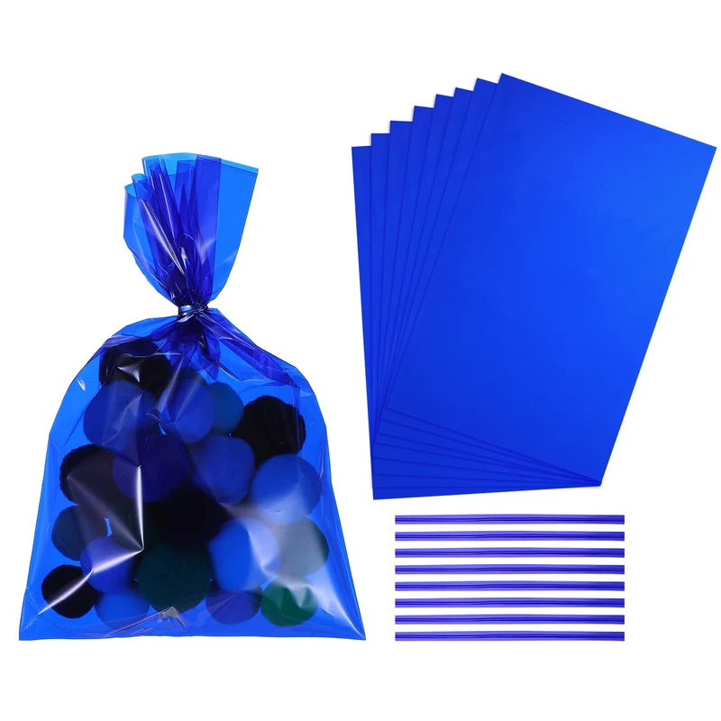 Treat Bags 100 Pcs 9x6 Inch Candy Gift Bags with Twist Ties Blue