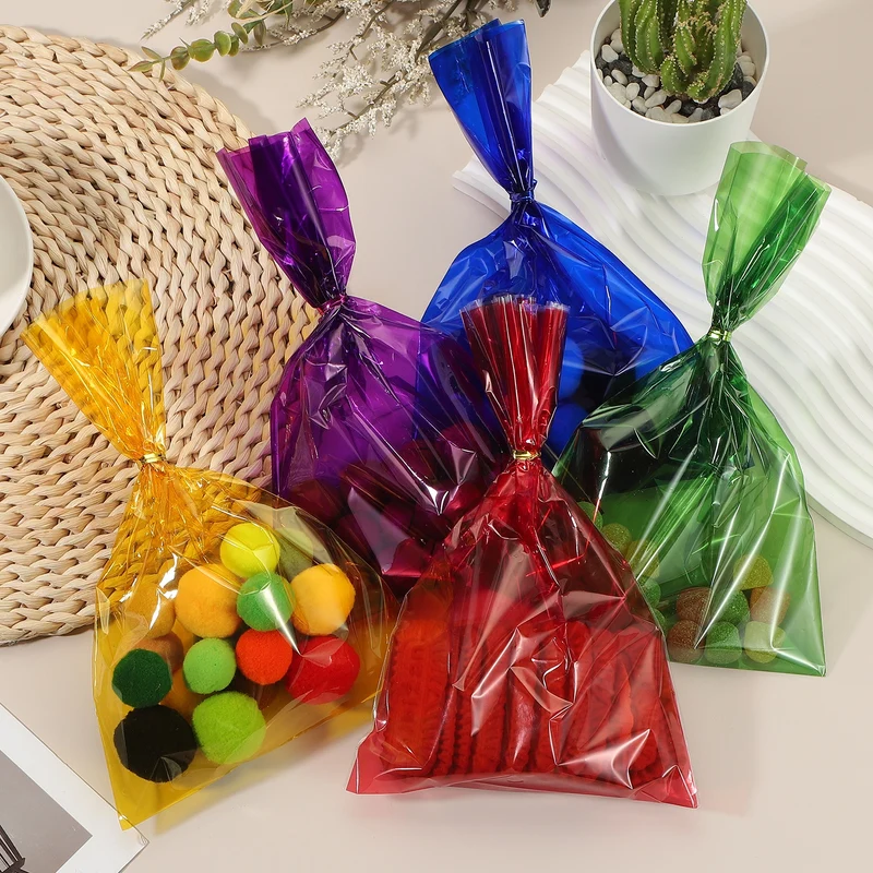 Treat Bags 100 Pcs 9x6 Inch Candy Gift Bags with Twist Ties Blue