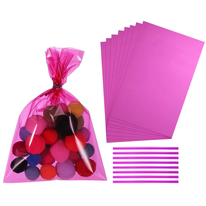 Treat Bags 100 Pcs 9x6 Inch Candy Gift Bags with Twist Ties Rose Red