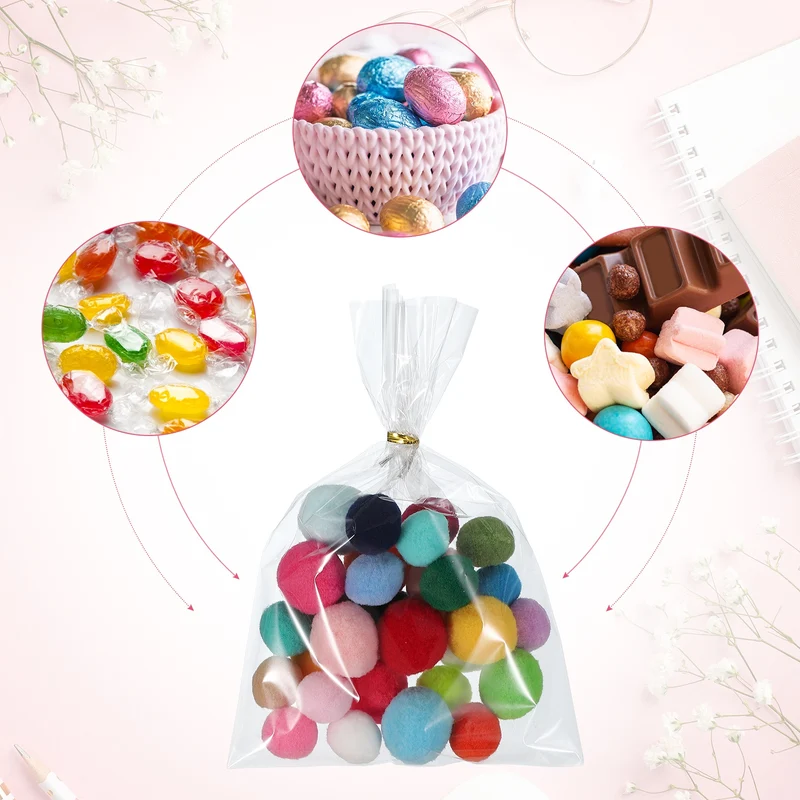 Treat Bags 50 Pcs 9x6 Inch Candy Gift Bags with Twist Ties Transparent