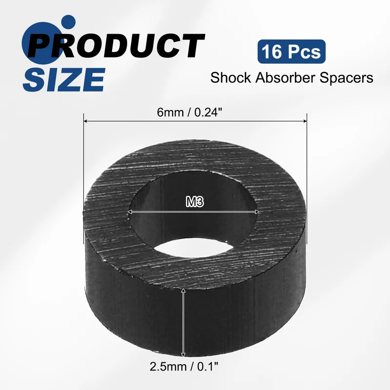 16Pcs Aluminum RC Shock Absorber Spacers, M3x6x2.5mm(IDxODxT) Black