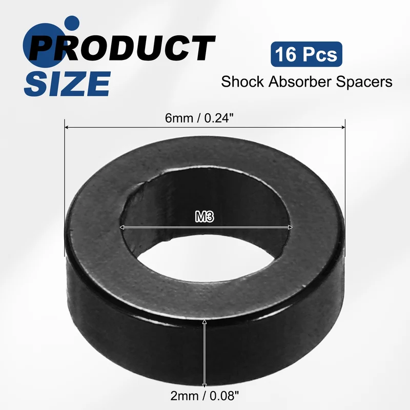 16Pcs Aluminum RC Shock Absorber Spacers, M3x6x2mm(IDxODxT) Black