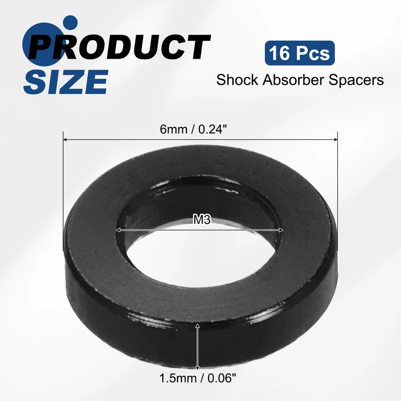 16Pcs Aluminum RC Shock Absorber Spacers, M3x6x1.5mm(IDxODxT) Black