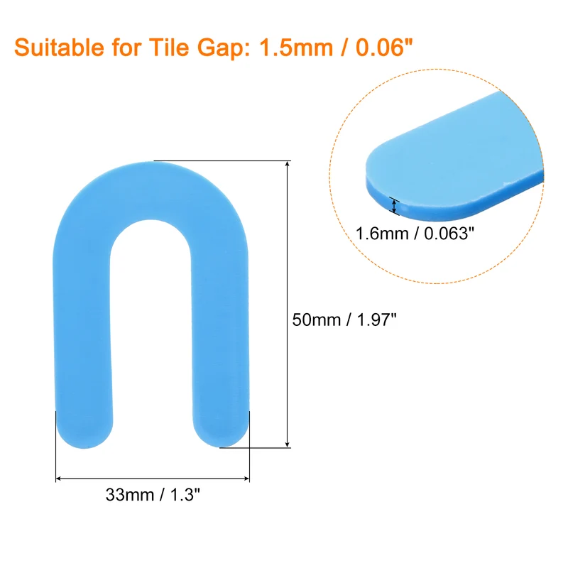 500Pcs Horseshoe Shim Tile Spacers Wall Floor Tile Plastic 1/16 Inch Blue