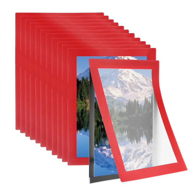 12Pcs 4 x 6 Inch Magnetic Sign Holder Self-Adhesive Border Wall Mount Red