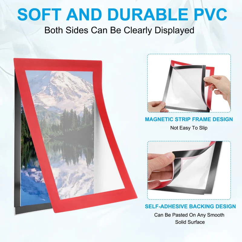 12Pcs 4 x 6 Inch Magnetic Sign Holder Self-Adhesive Border Wall Mount Red
