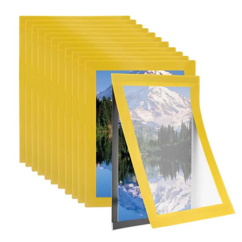 12Pcs 4 x 6 Inch Magnetic Sign Holder Self-Adhesive Border Wall Mount Yellow