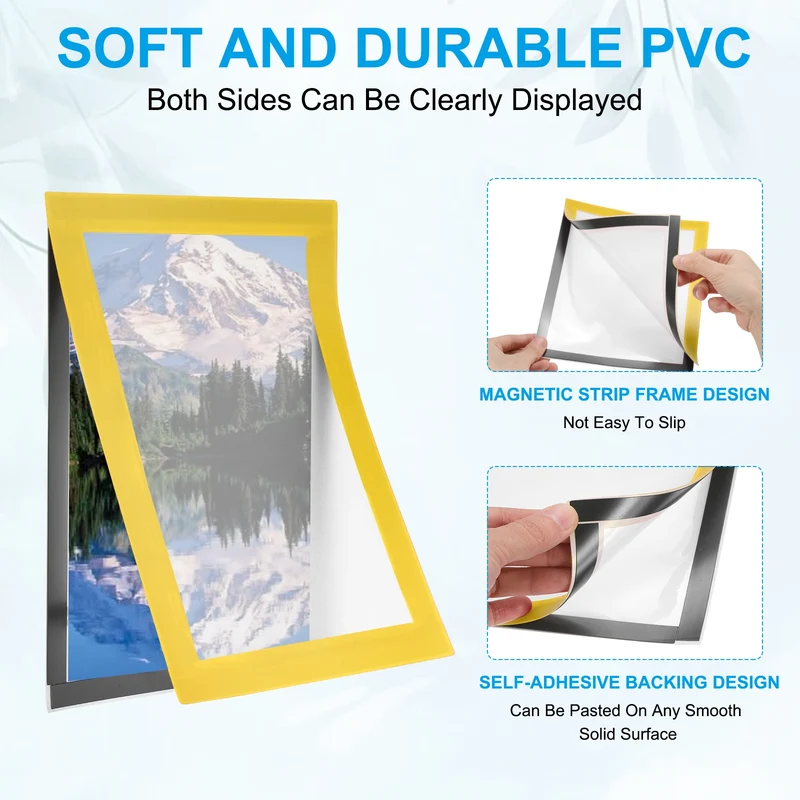 12Pcs 4 x 6 Inch Magnetic Sign Holder Self-Adhesive Border Wall Mount Yellow