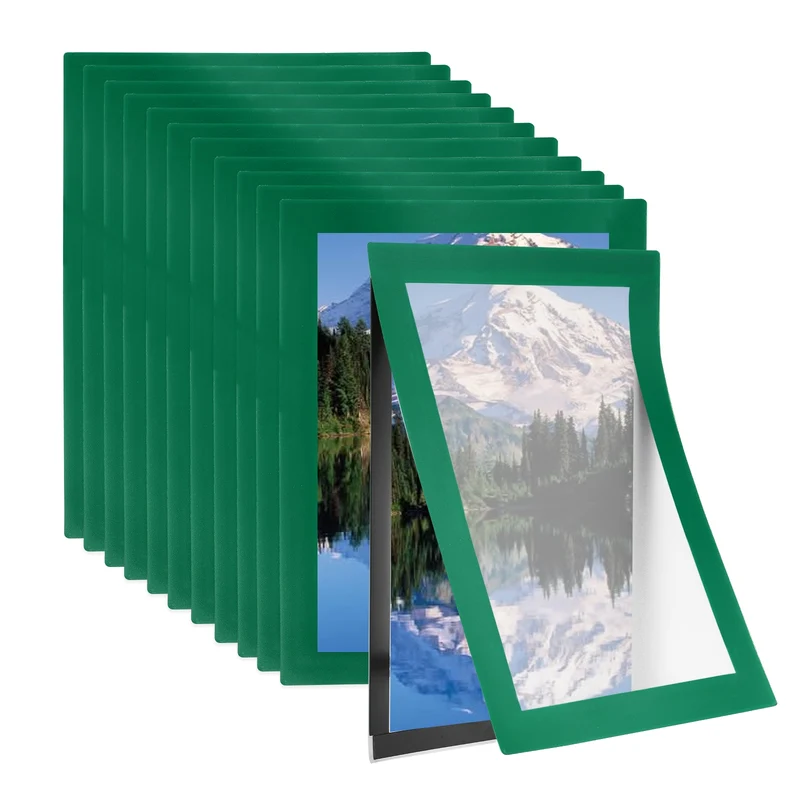 12Pcs 4 x 6 Inch Magnetic Sign Holder Self-Adhesive Border Wall Mount Green