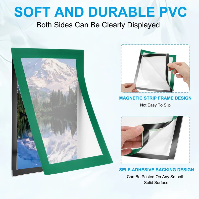 12Pcs 4 x 6 Inch Magnetic Sign Holder Self-Adhesive Border Wall Mount Green